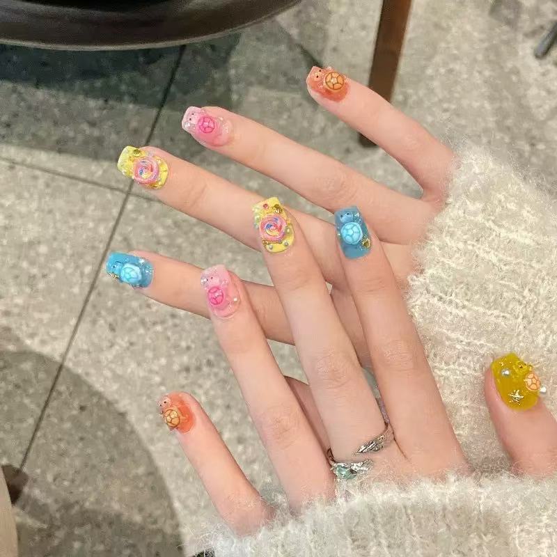 Nail Tech Accessories - 100 Mini Turtle Resin Berwarna-warni, Cabochon
